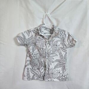 Janie & Jack Boy Black White The Palm Cabana Tropical Leaf Short Sleeve Shirt 2T